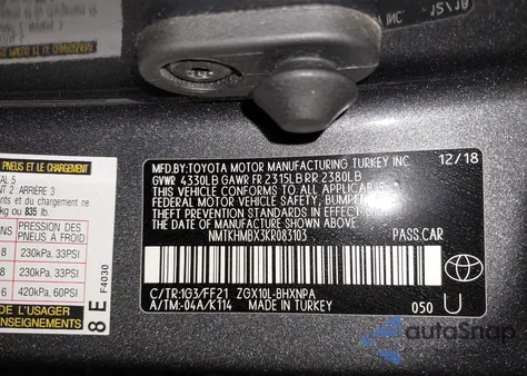 2019 Toyota C-Hr Xle z USA, uszkodzony, nr VIN NMTKHMBX3KR083103